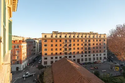 an overhead view of a city with tall buildings at Esquilino Lightsome Apartment in Rome