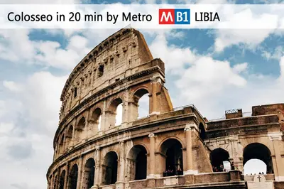 a picture of the coliseum in min by metro mblia at Roma 1950 - Bright apartment in octagonal tower in Rome