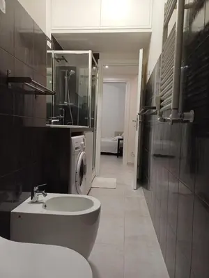 a bathroom with a sink and a washing machine at Acquedotto di Nerone in Rome