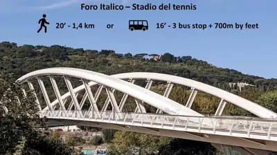a white bridge with a person walking across it at SANSO HOUSE - 2 bedrooms, 2 bathrooms, AC - for family in Rome