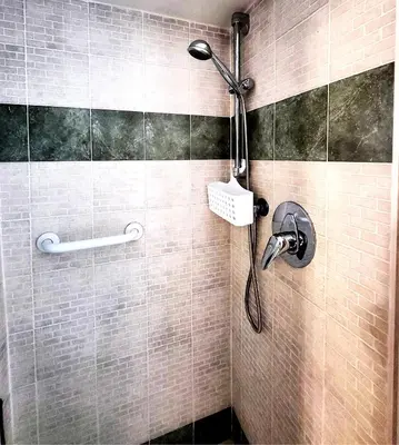 a shower with a shower head in a bathroom at Da Zia Elena in Rome