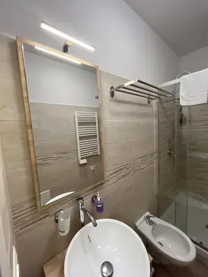a bathroom with a white sink and a shower at DomuSolina in Rome