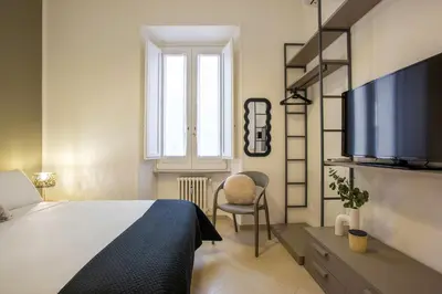 a bedroom with a bed and a tv and a chair at Residenza Gradinata al Vaticano in Rome