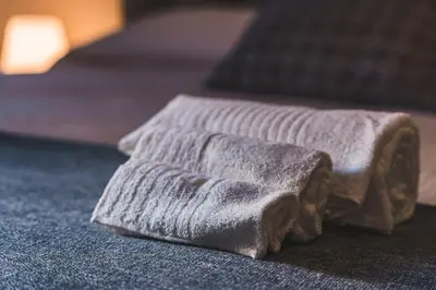 two towels are sitting on top of a carpet at Vatican's bijoux in Rome