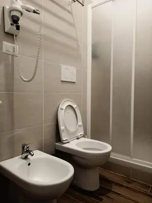 a bathroom with a toilet and a sink and a shower at Ricky Home in Rome