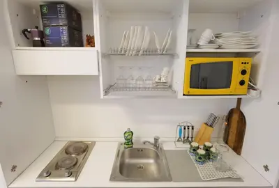 a kitchen counter with a sink and a microwave at Ballarin Studio Apartment for Business Travels and Holidays in Rome