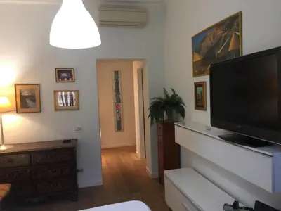 a living room with a large flat screen tv at Angelo ai Musei Vaticani studio in Rome