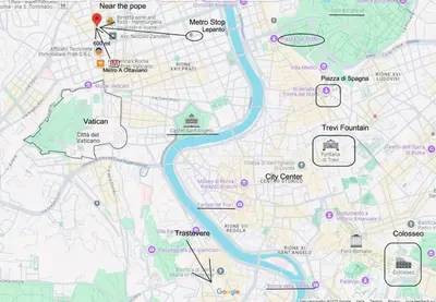 a generalized map of a city with landmarks at The Pope's House in Rome