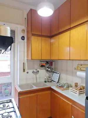 a kitchen with wooden cabinets and a sink at La Terrazza su Roma in Rome