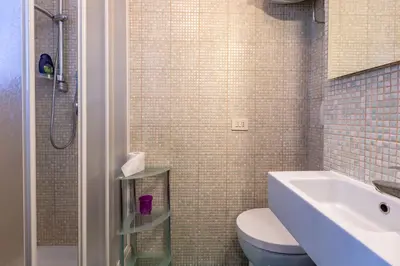 a bathroom with a toilet and a sink and a shower at Casa di Sofia in Rome