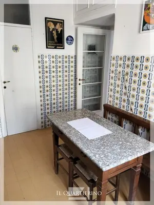 a kitchen with a table and chairs in a room at Il Quartierino in Rome
