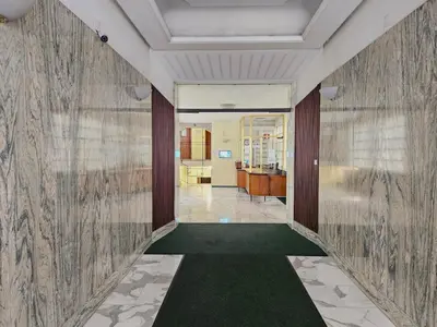 a hallway with a green carpet in a building at Le Libellule apartment in Rome