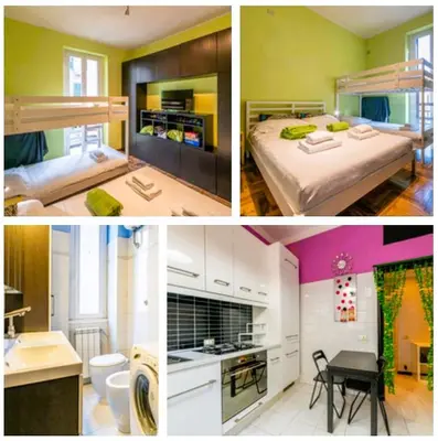 a collage of four pictures of a bedroom at La Eterna Dimora in Rome