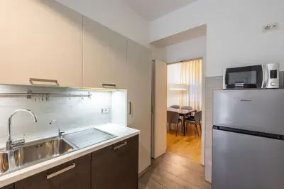 a kitchen with a sink and a refrigerator at Floresa Vatican Elite in Rome