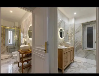 a bathroom with two sinks and a toilet and a tub at Rome Luxury House 5stars in Rome