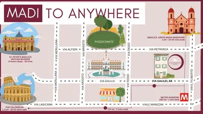 a map to anywhere with monuments and buildings illustration at MADI Collection Colosseum in Rome