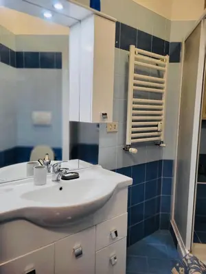 a bathroom with a white sink and a shower at House 5 minutes walk from Vatican Museums in Rome