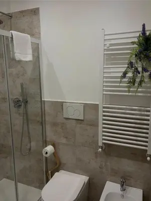 a bathroom with a shower and a toilet and a sink at La casa di Tilde Roma POLDO in Rome