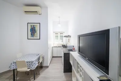 a living room with a large flat screen tv at Loft Aurelia 336 in Rome