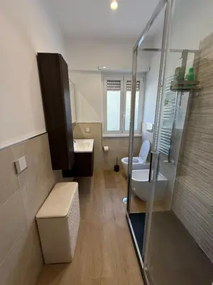 a bathroom with a shower and a toilet and a sink at Appartamento in Rome