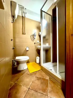 a bathroom with a toilet and a shower and a mirror at Machiavelli House in Rome