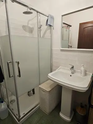 a bathroom with a sink and a shower at Luminoso attico con terrazza in Rome
