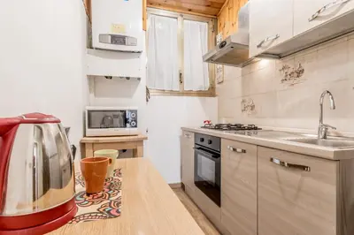a small kitchen with a sink and a stove at Elegant flat in front of Vatican museum in Rome