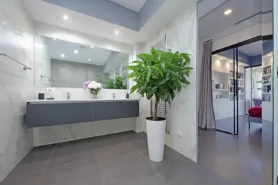 a bathroom with a large sink and a plant at YCH-Exclusive apartment on Circus Maximus in Rome