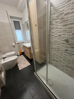 a bathroom with a shower and a sink and a toilet at Casa Conca D Oro in Rome