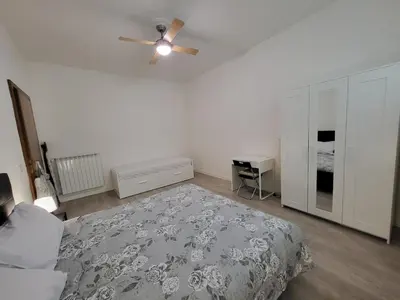 a bedroom with a bed and a ceiling fan at Casa Flegrei in Rome