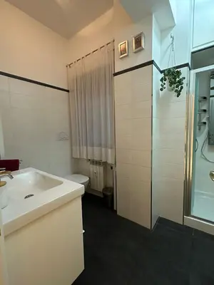 a bathroom with a sink and a shower and a toilet at A casa di Lù in Rome