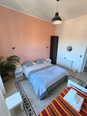 a bedroom with two beds and a potted plant at Cozy Room in Rome