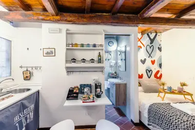 a small room with a bed and a sink at 