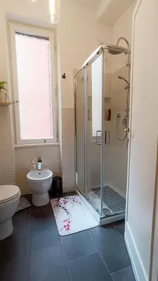a bathroom with a shower and a toilet at Verdastro Apartment in Rome