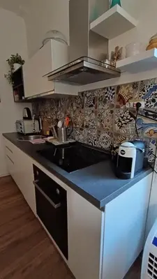 a kitchen with a sink and a counter top at Verdastro Apartment in Rome