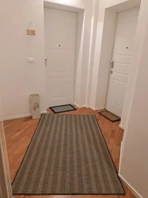 an empty room with two doors and a rug at DimorAlexis, the house in front of Vatican's walls in Rome