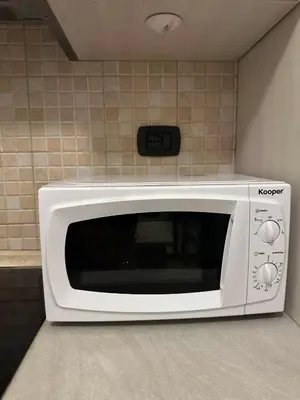 a white microwave oven sitting on a kitchen counter at Cute apartment next to vatican in Rome