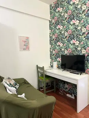 a room with a desk with a television and a couch at Cute apartment next to vatican in Rome