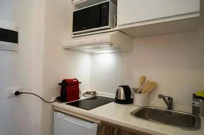 a kitchen with a sink and a microwave at 10 Min Città del Vaticano-Stadio olimpico Lucia Apartment 1BDR in Rome