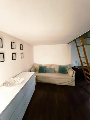 a living room with a couch and a ladder at Piccolo Attico in Rome