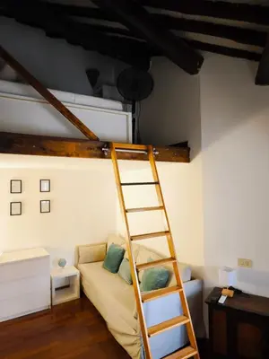 a loft bed in a room with a couch at Piccolo Attico in Rome