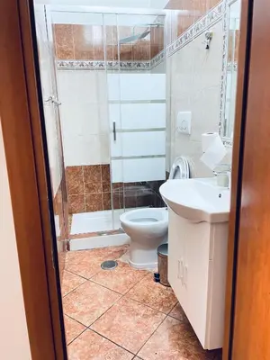a bathroom with a shower and a toilet and a sink at Residenza Abat-Jour de Rome in Rome