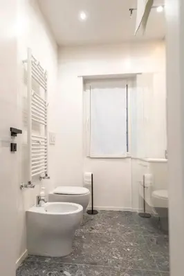 a white bathroom with a toilet and a sink at Domus Boccea - Vatican Apartment in Rome