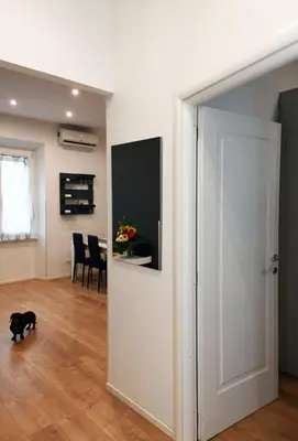 a black cat is standing in a room with a door at Casetta Garbatella in Rome