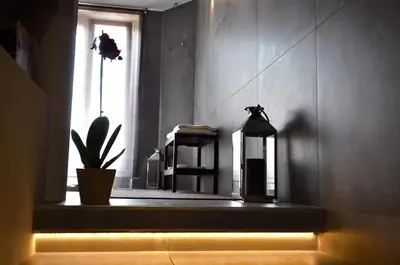 a light shines into a room with a plant and a window at Place 24 Suites & Wellness in Rome