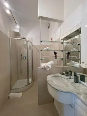 a bathroom with a sink and a shower at San Giovanni Apartment Rome in Rome