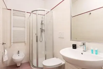 a bathroom with a shower and a toilet and a sink at Idyllia - Spacious bright flat in Rome