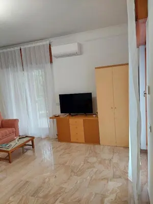 a living room with a flat screen tv and a couch at Loft Tranquillo e Comodo, Vicino Metro e Vaticano in Rome
