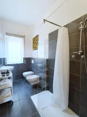 a bathroom with a shower and a toilet and a sink at A Casa di Adriana in Rome