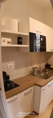 a kitchen with a sink and a microwave at Appartamento Cornelia near San Pietro in Rome